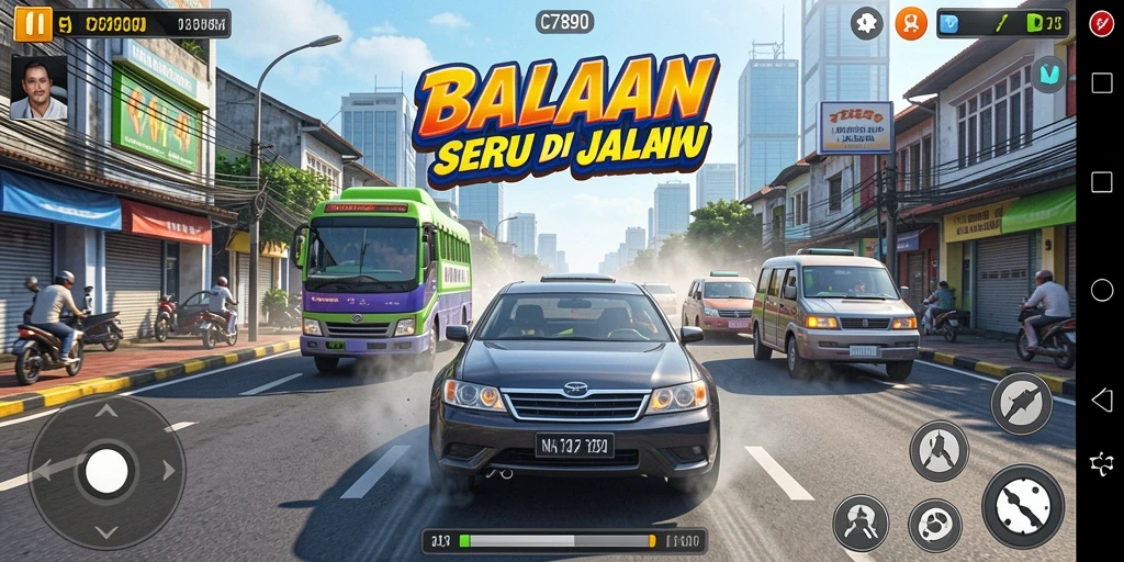 Screenshot C7890 menunjukkan gameplay balapan yang mendebarkan dan seru.