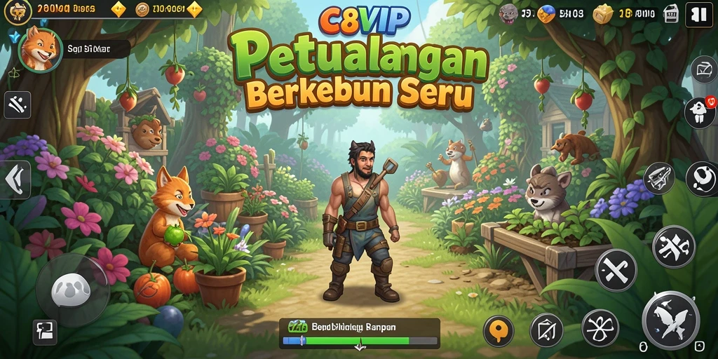 Screenshot menampilkan gameplay seru C8VIP dengan kebun yang subur.