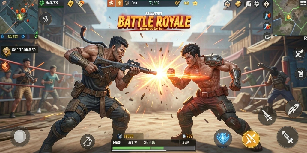 Tampilan gameplay seru dalam HAO788 saat bertarung di medan Battle Royale.