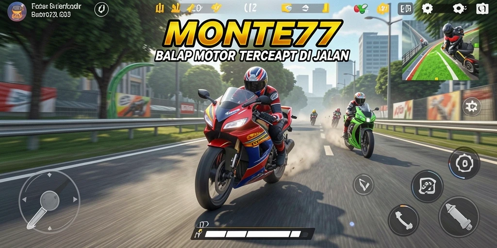 Screenshot MONTE77 menampilkan aksi balapan motor yang seru.