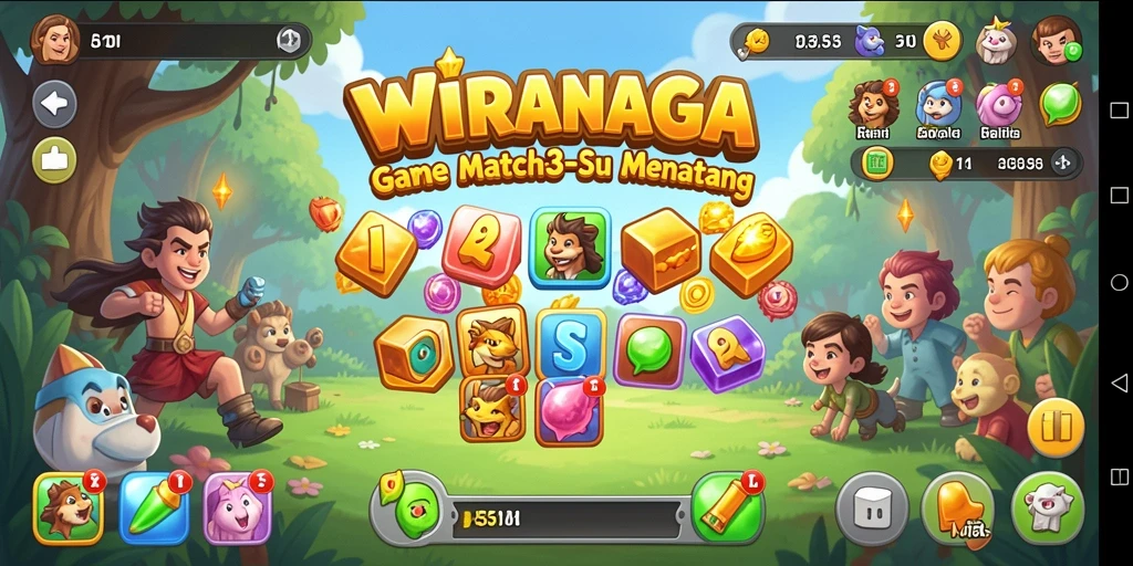 Tampilan gameplay seru WIRANAGA dengan kombinasi Match-3 yang menarik.